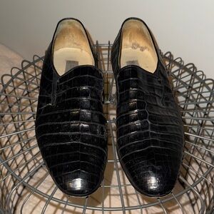 Bruno Magli Glossy Black Croc-Embossed Loafers